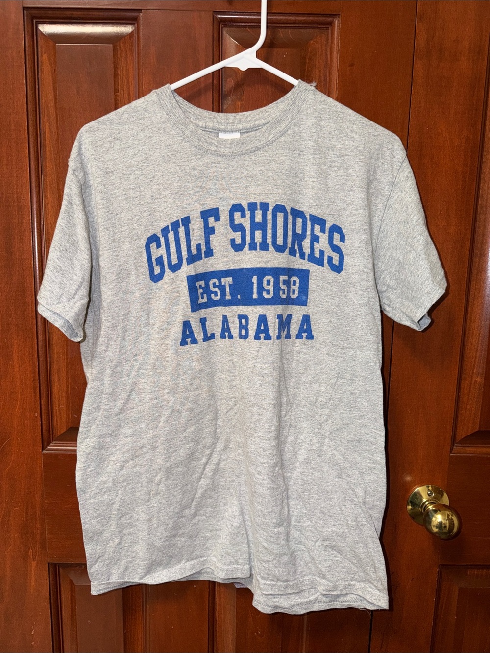 Gildan Grey Short Sleeve Tee with Blue Gulf Shores Print